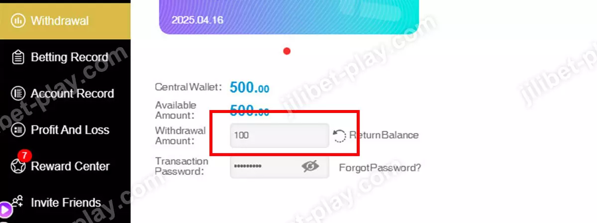 JILIBET withdrawal method
